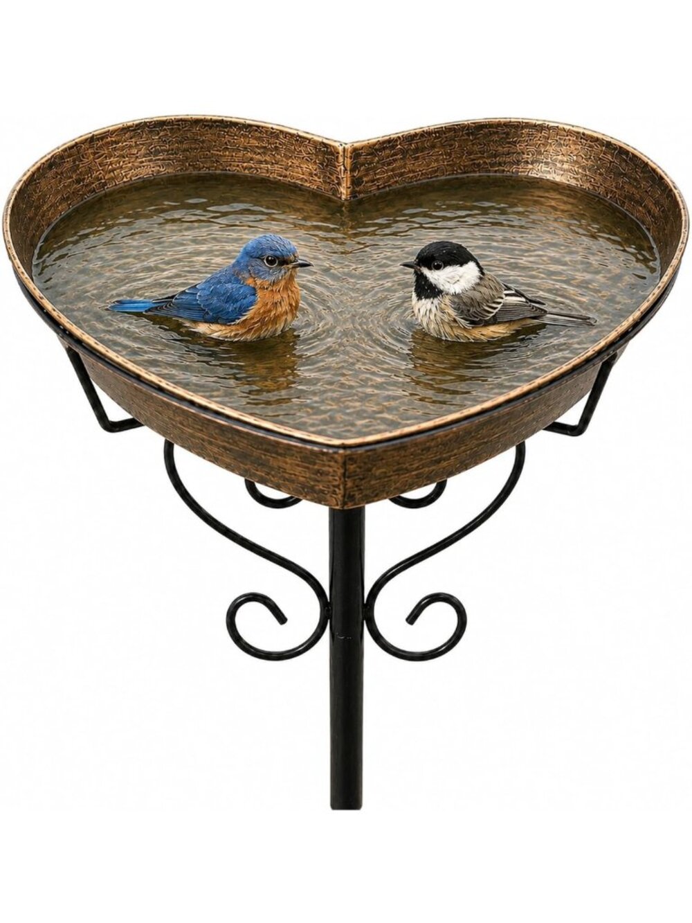 Vintage 35" Metal Heart-Shaped Bird Bath, Decorative 12.1"D Garden Bowl
